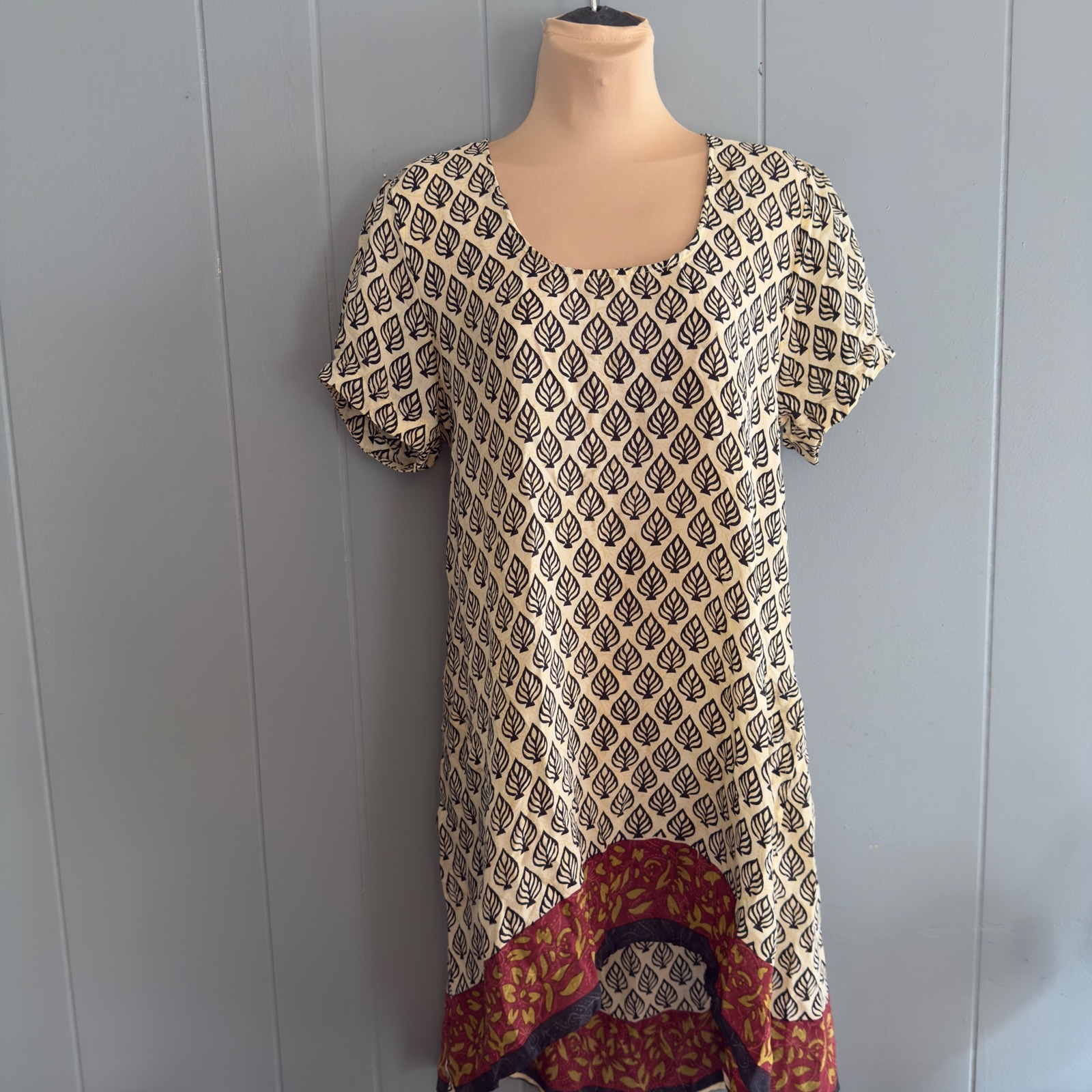 Tolani 100% Silk Tunic Dress Boho India Print Block Floral Short Sleeve Pockets